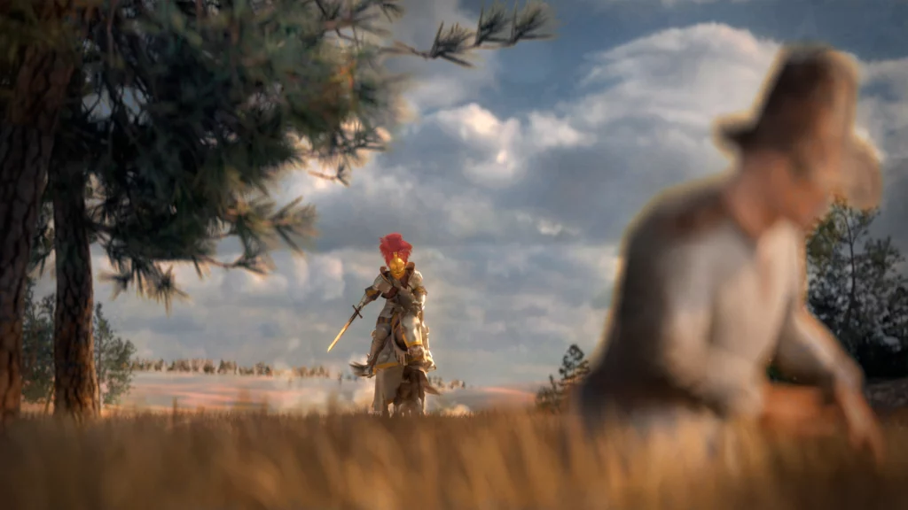 Knight approaching a villager